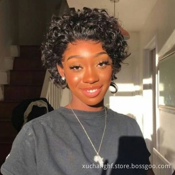 Wholesale Vendors 10A Virgin Cut Short Bob Lace Frontal Pixie Curls Wig, Deep Water Wave Pre Plucked Lace Front Human Hair Wigs